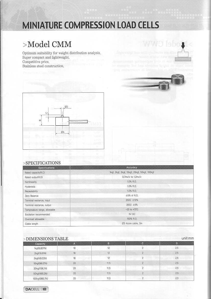 DAcell CMM 稱重傳感器技術參數(shù)